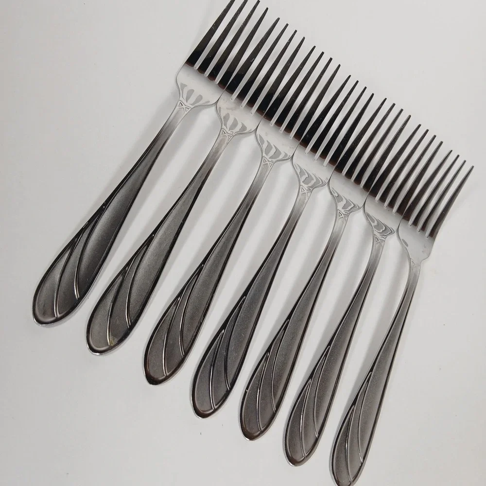 Cambridge Medina Forks Stainless Steel Silverware Glossy Satin Frosted Set Of 7